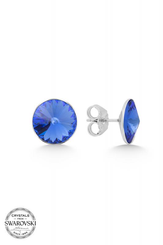 Union Crystal Kadın Sapphire Taşlı 12mm Çivili Gümüş Küpe