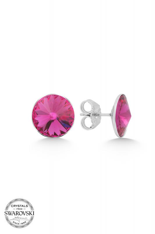 Union Crystal Kadın Fuchsia Taşlı 12mm Çivili Gümüş Küpe