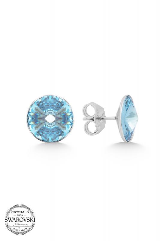 Union Crystal Kadın Aquamarine Taşlı 12mm Çivili Gümüş Küpe