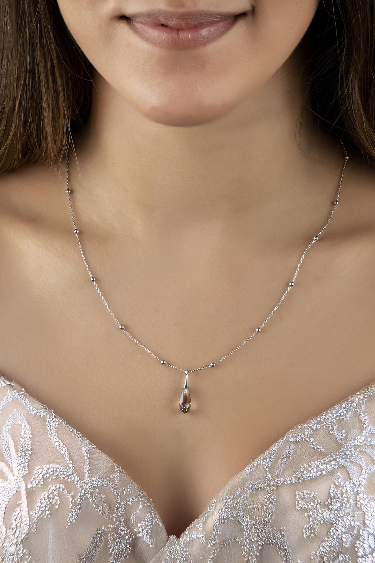 Union Crystal Kadın Metal Drop Gümüş Kolye