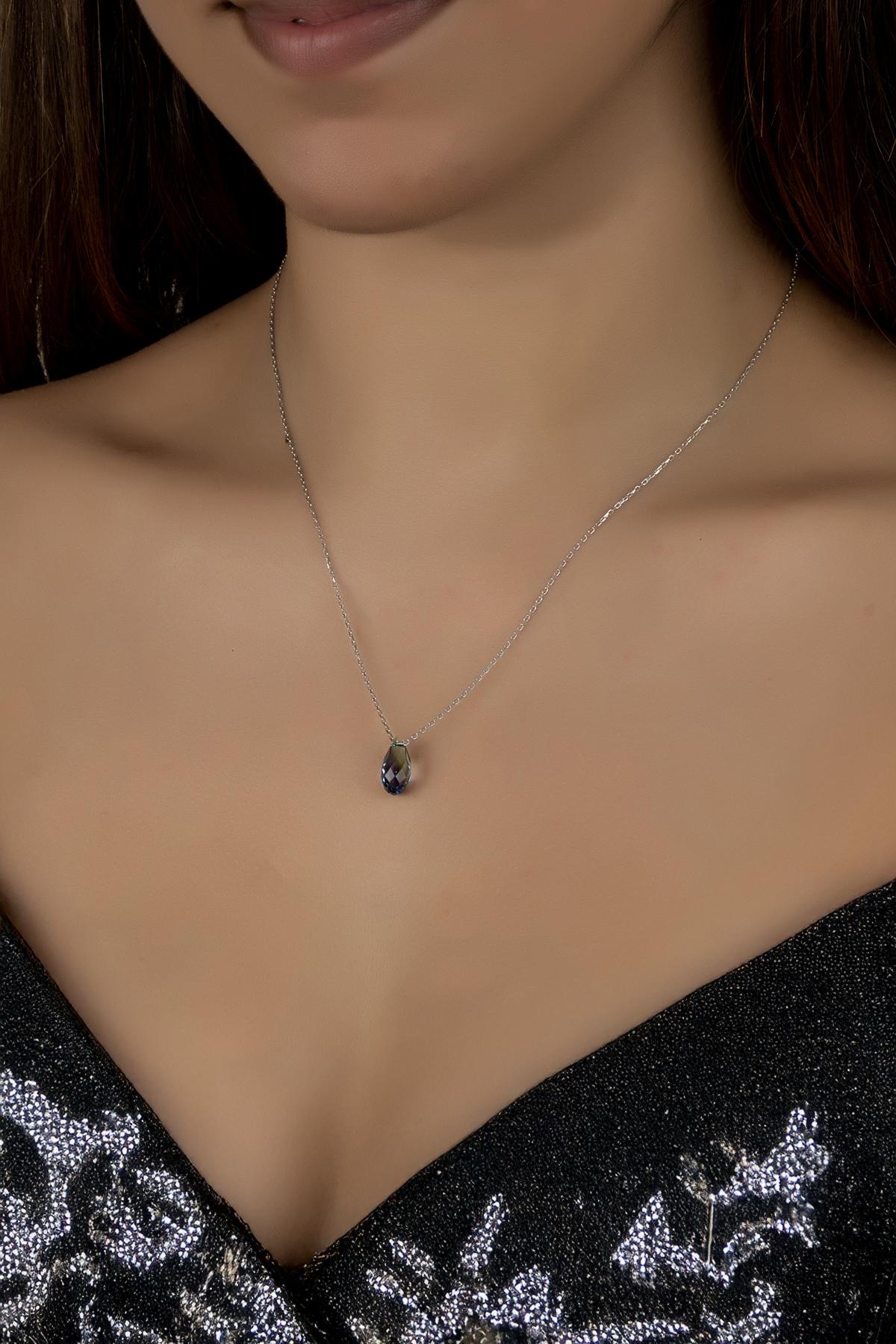 Union Crystal Kadın Blue Drop Gümüş Kolye
