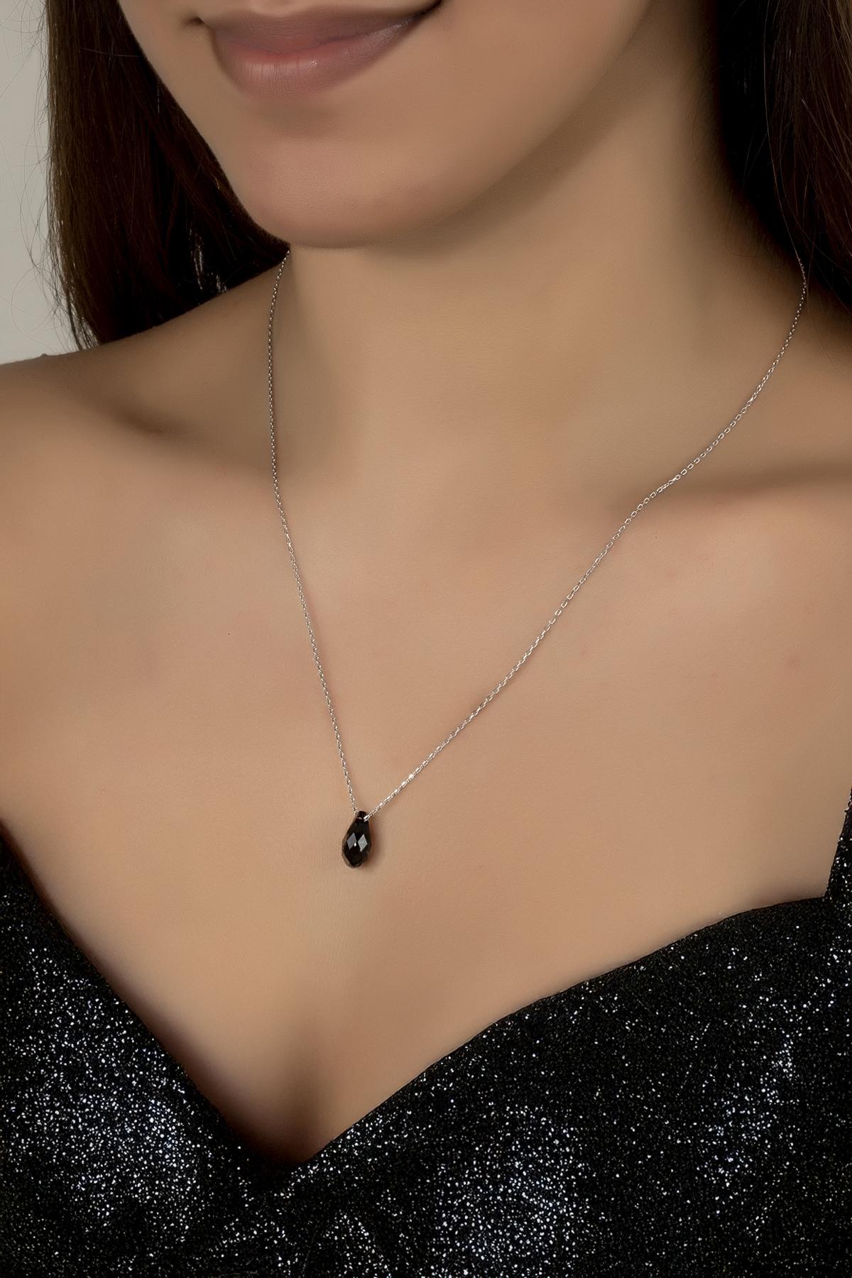 Union Crystal Kadın Black Drop Gümüş Kolye