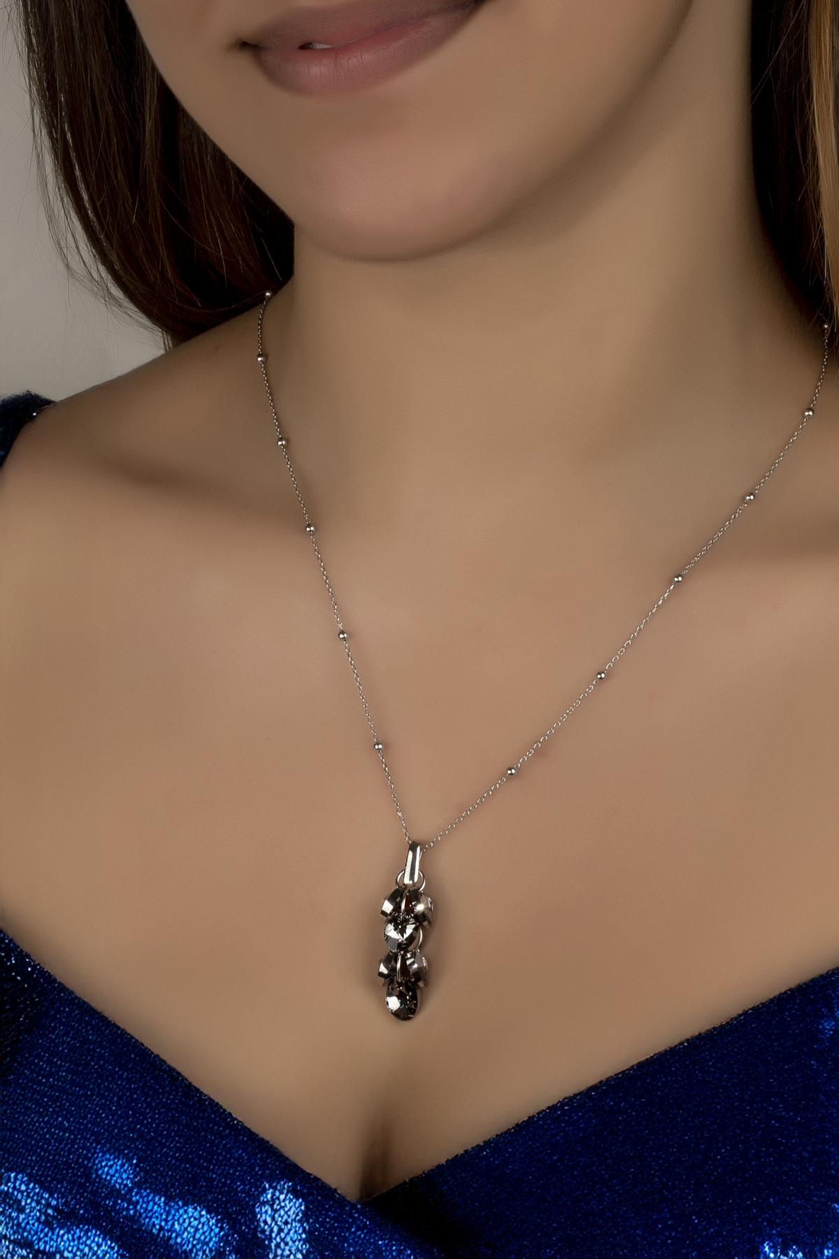 Union Crystal Kadın Black Shine Salkım Gümüş Kolye