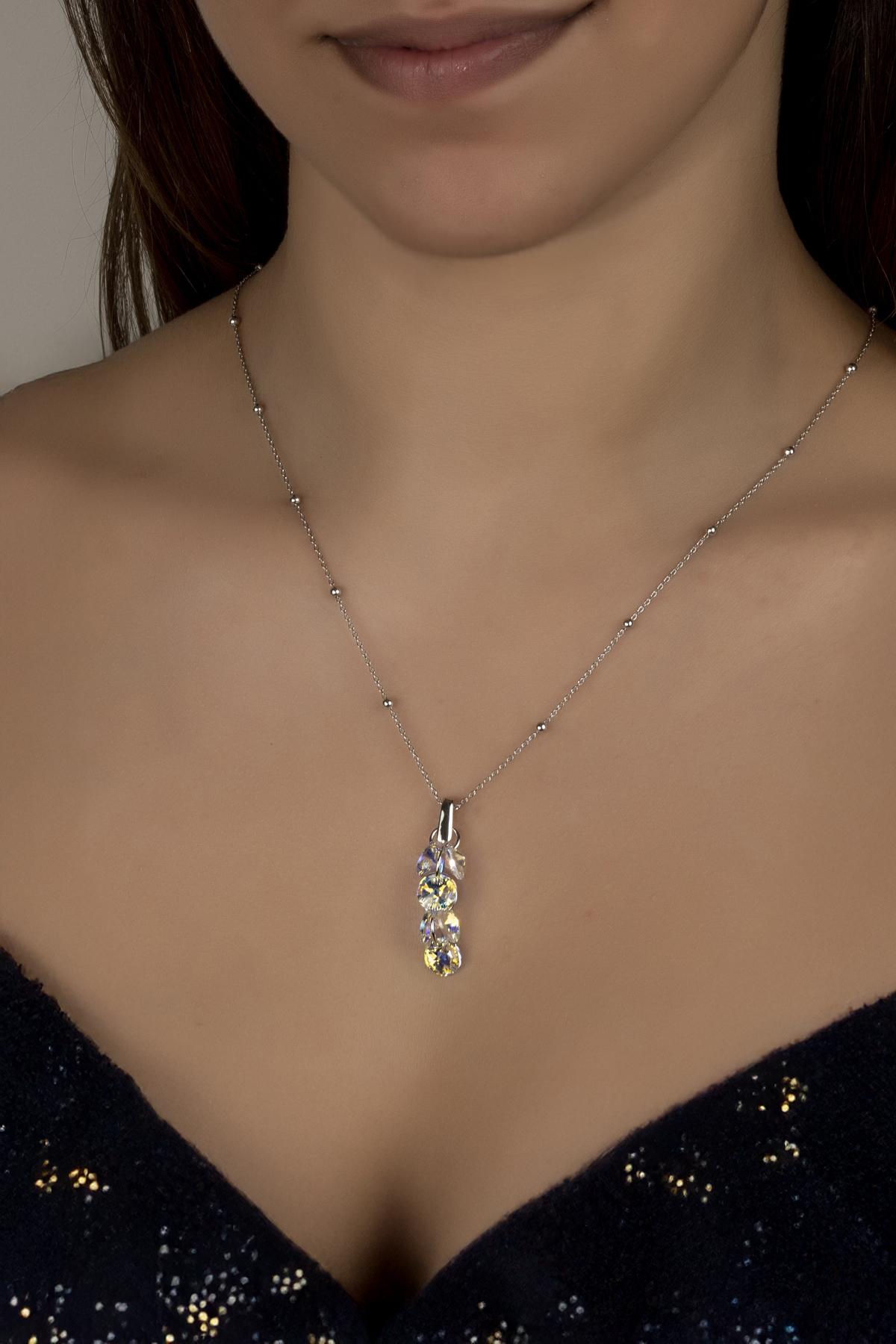 Union Crystal Kadın Shine Salkım Gümüş Kolye
