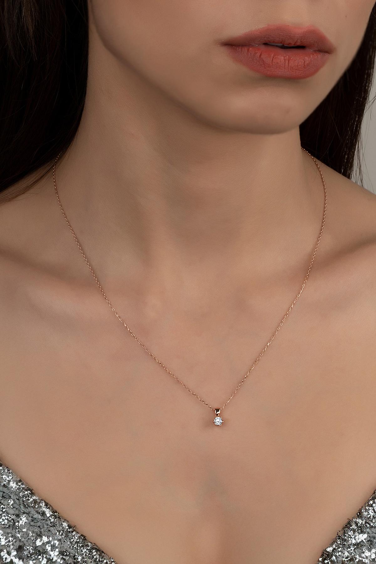 Union Zirconia Kadın Pırlanta Montür Rose Gümüş Kolye