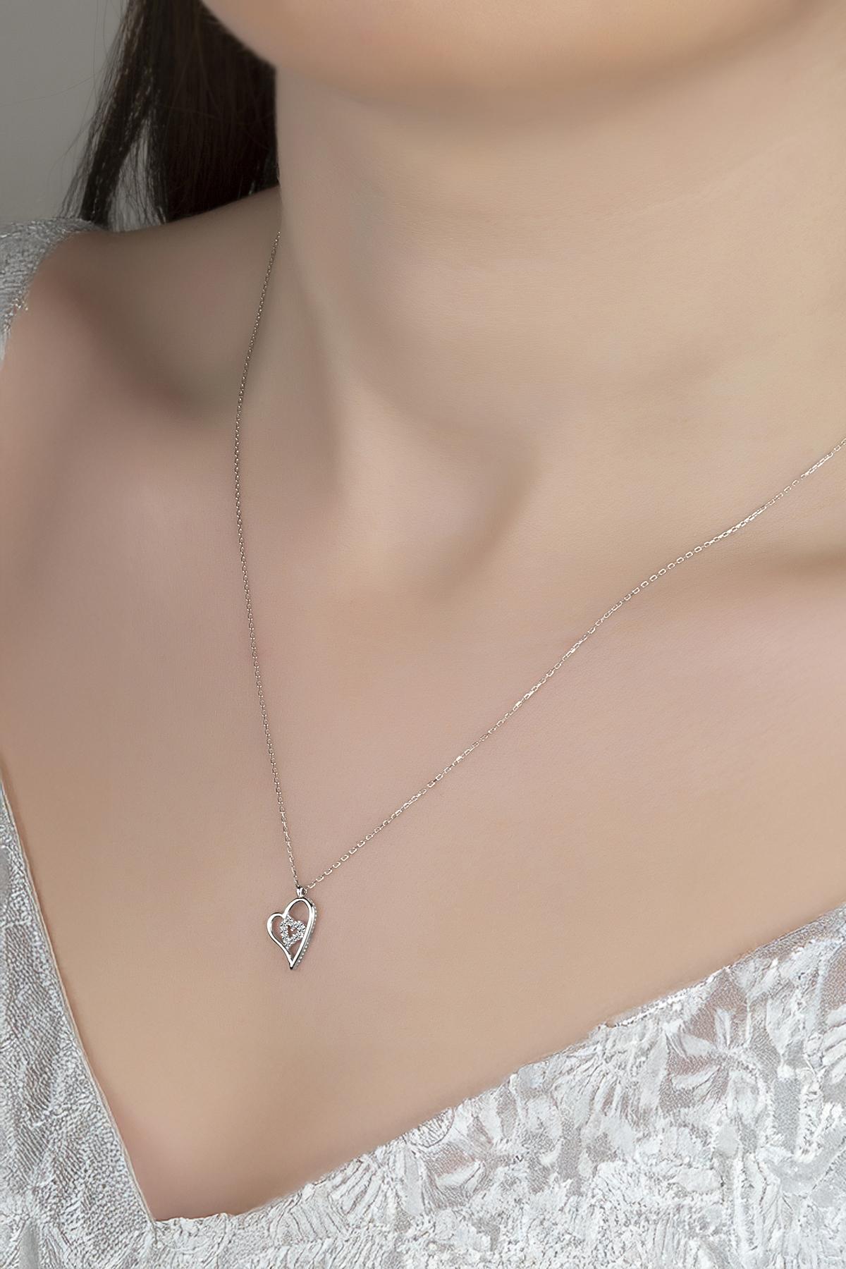 Union Zirconia Kadın Mini Kalp Gümüş Kolye