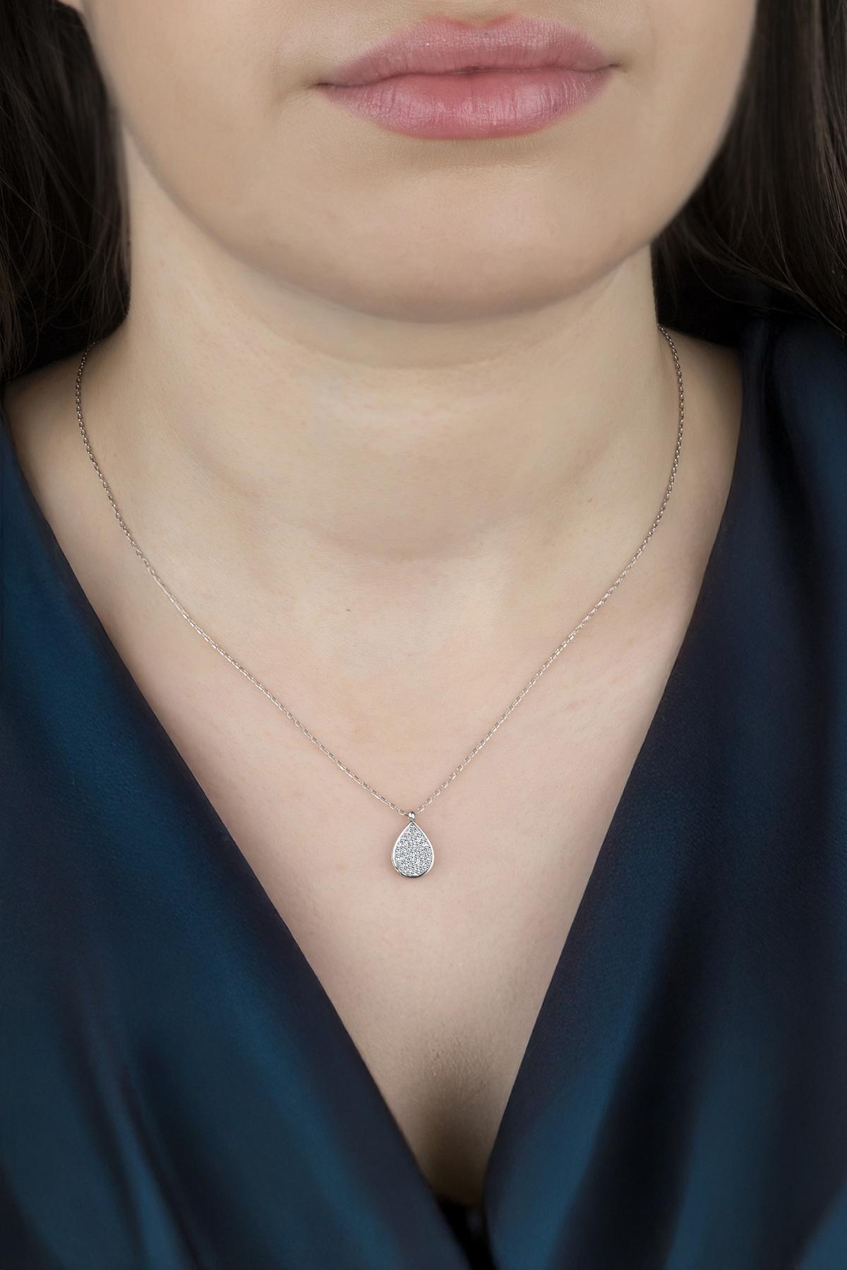 Union Zirconia Kadın Damla Montür Gümüş Kolye