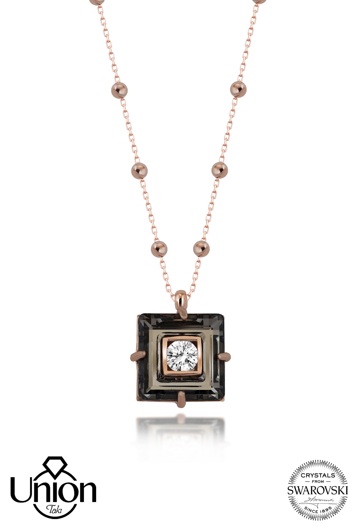 Union Crystal Kadın Black Dıamond Rose Gümüş Kolye