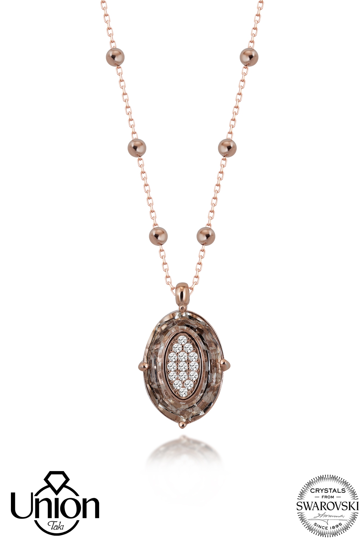 Union Crystal Kadın Oval Rose Gümüş Kolye
