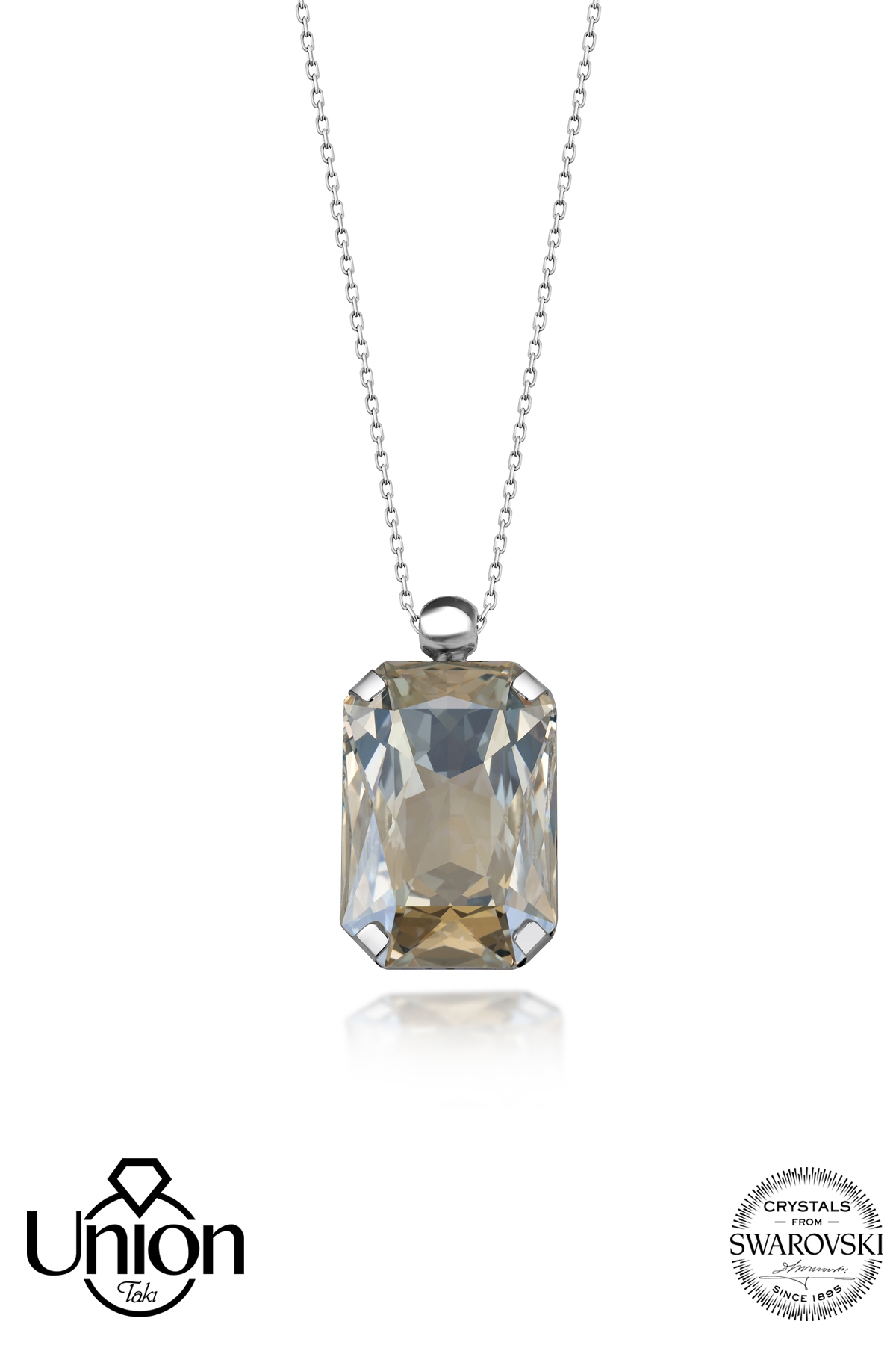 Union Crystal Kadın Büyük Parlak Octagan Gümüş Kolye