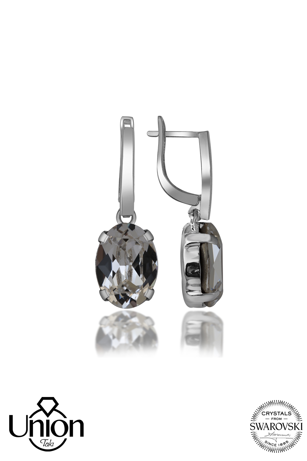 Union Crystal Kadın Beyaz Oval Tırnaklı Gümüş Küpe