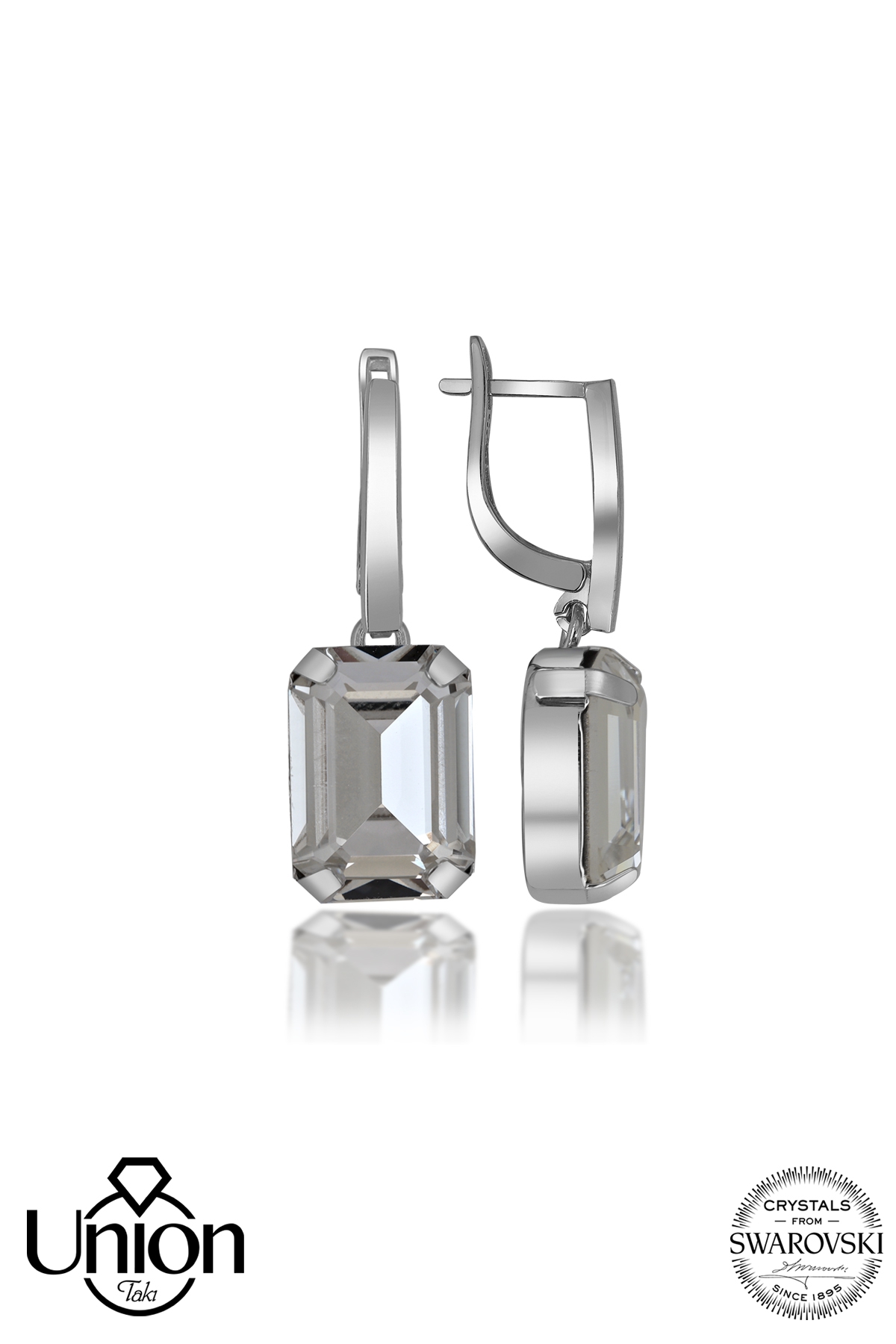Union Crystal Kadın Beyaz Baget Tırnaklı Gümüş Küpe