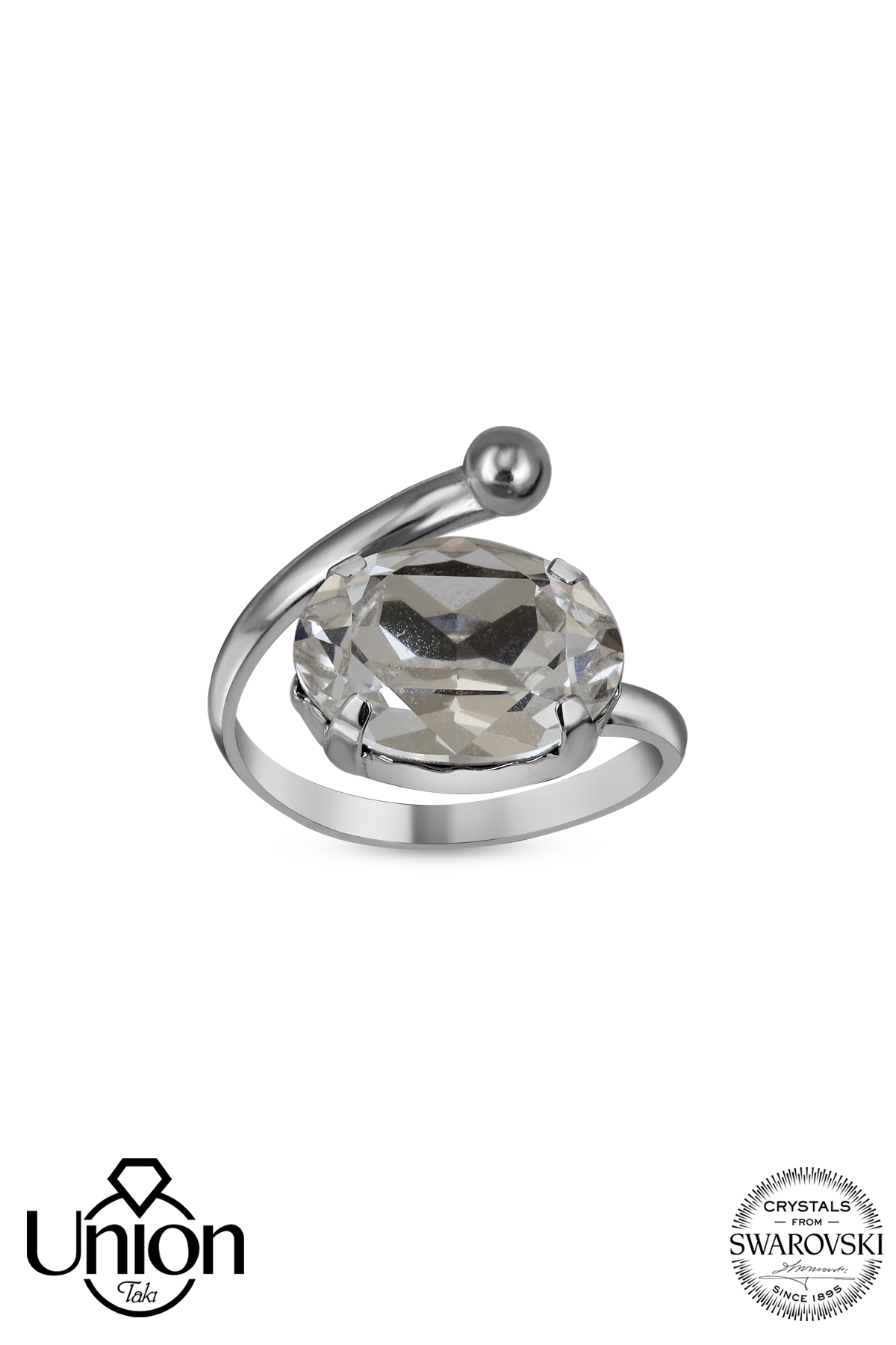 Union Crystal Kadın Beyaz Oval Gümüş Yüzük