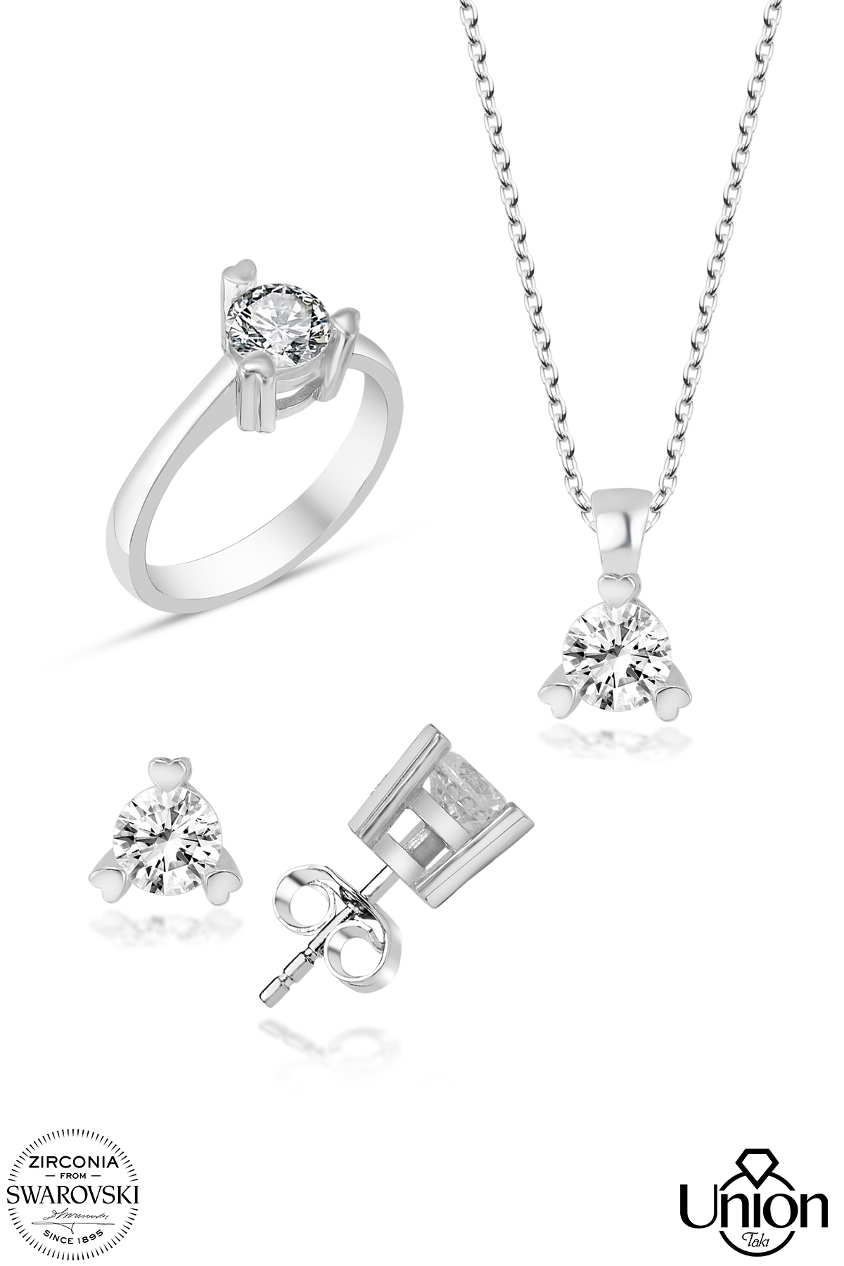 Union Zirconia Kadın Kalpli 3 Tırnak Gümüş Set