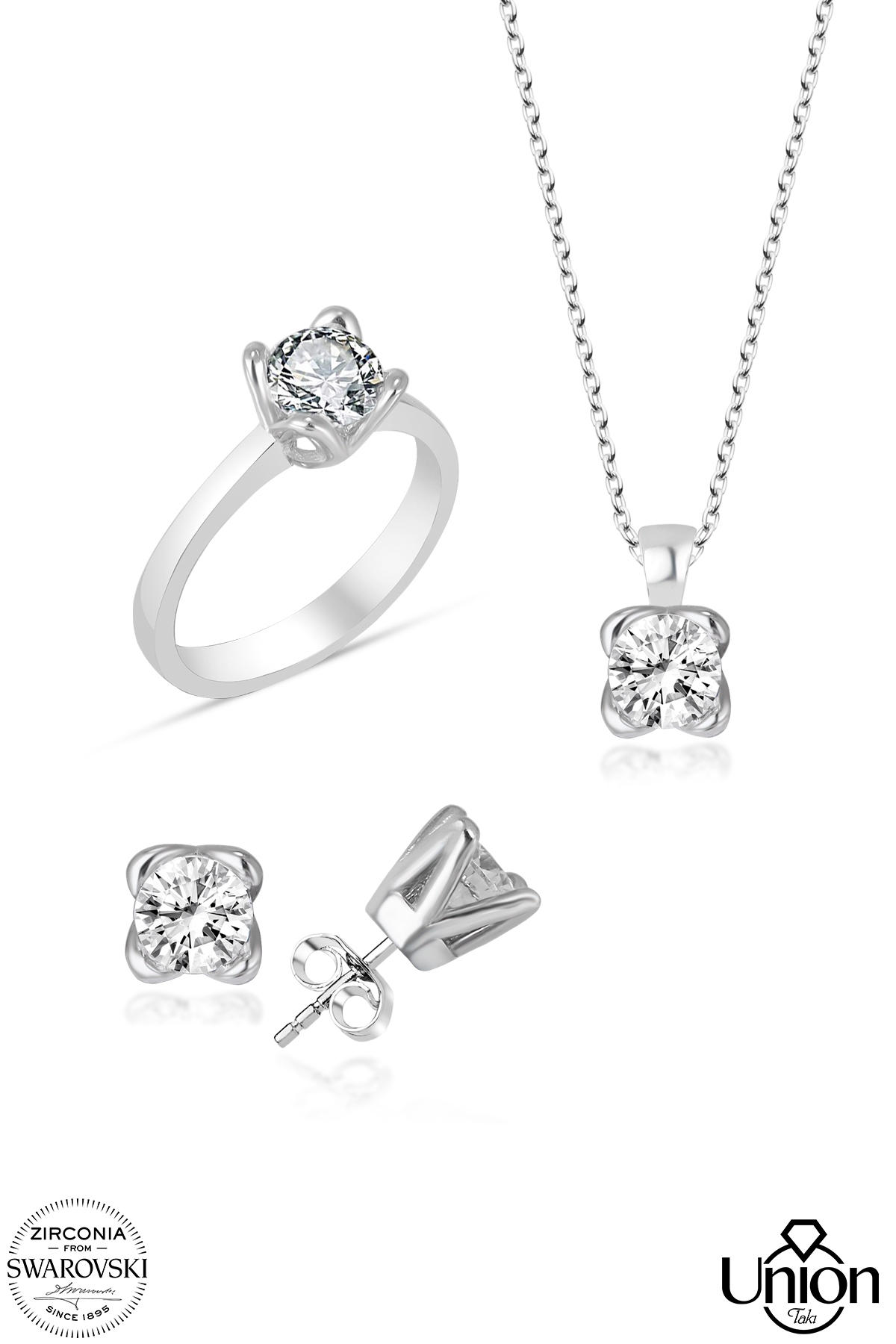 Union Zirconia Kadın Çiçek 4 Tırnak Gümüş Set