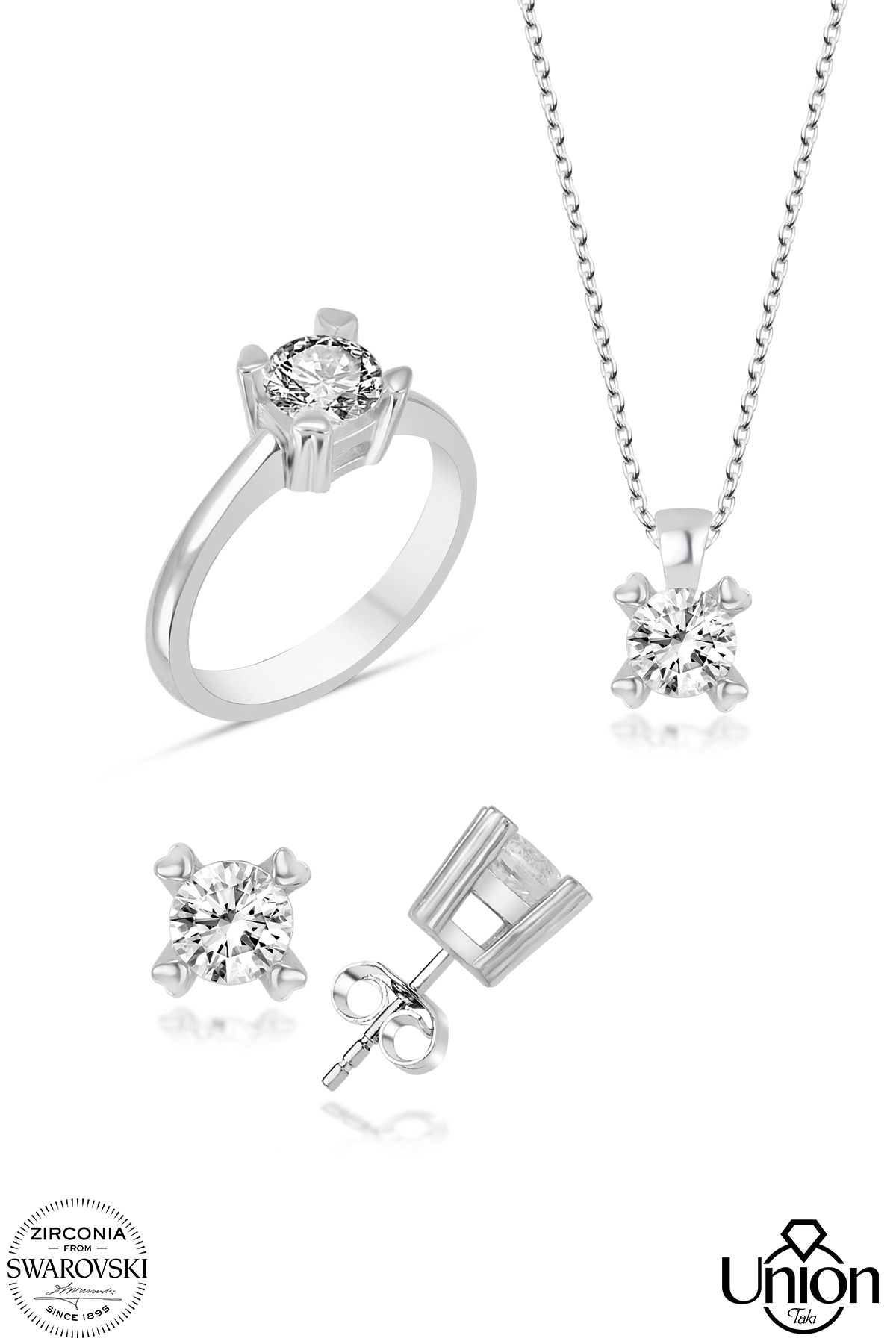 Union Zirconia Kadın Kalpli 4 Tırnak Gümüş Set
