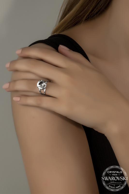 Union Crystal Kadın Beyaz Yuvarlak Gümüş Yüzük