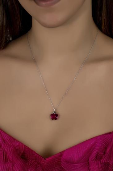 Union Crystal Kadın Fushia Papatya Gümüş Kolye