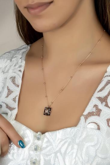 Union Crystal Kadın Black Dıamond Rose Gümüş Kolye