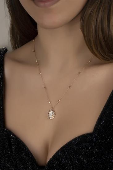 Union Crystal Kadın Oval Rose Gümüş Kolye