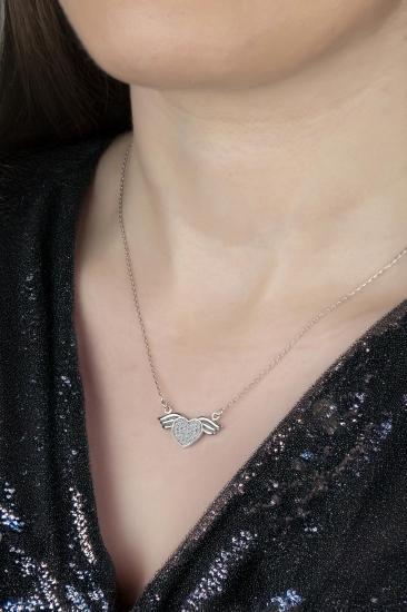 Union Zirconia Kadın Kanatlı Kalp Gümüş Kolye