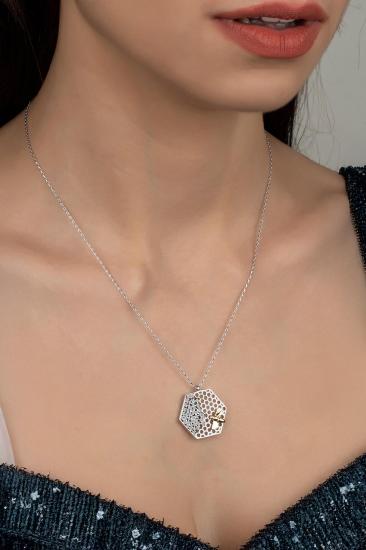 Union Zirconia Kadın Arı Kovanı Gümüş Kolye