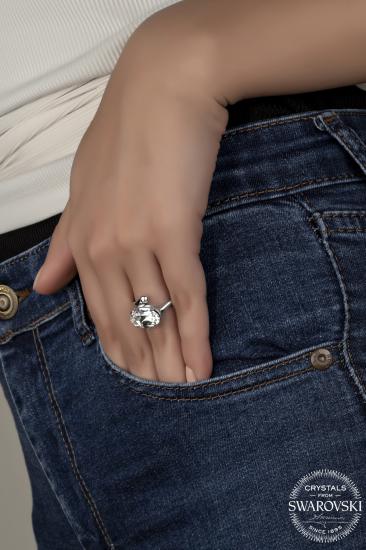 Union Crystal Kadın Beyaz Oval Gümüş Yüzük