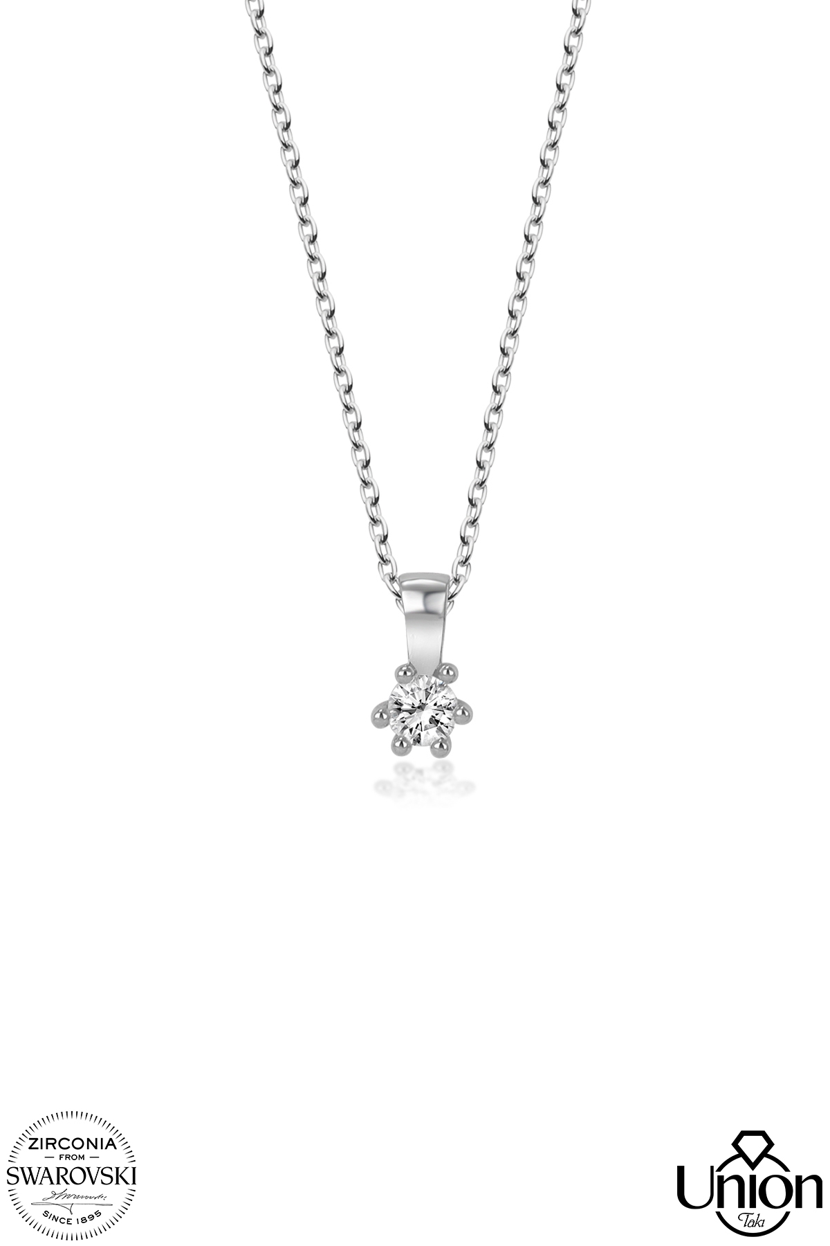 Union Zirconia Kadın Mini 6 Tırnaklı Pırlanta Montür Gümüş Kolye
