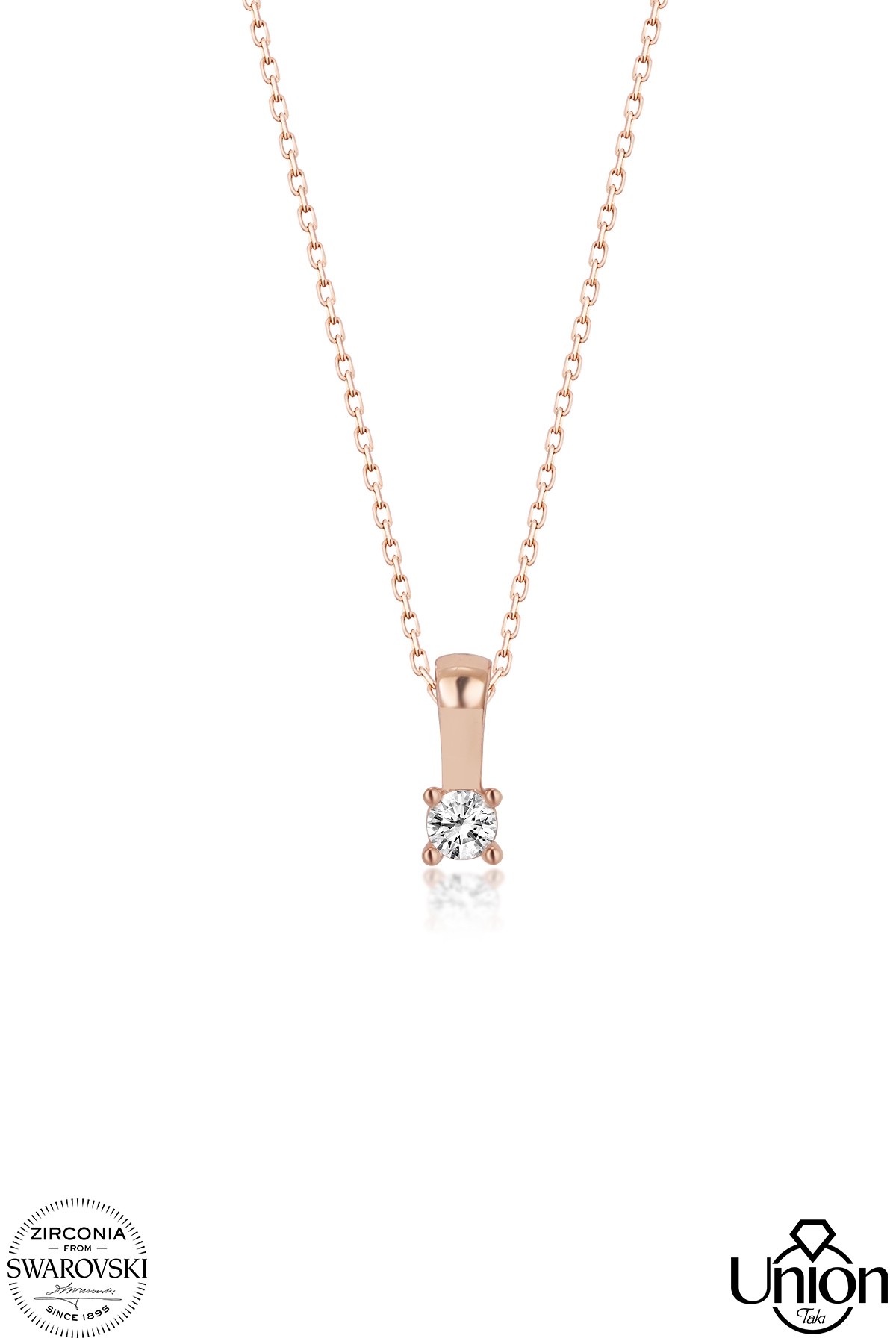 Union Zirconia Kadın Mini Tektaş Rose Gümüş Kolye