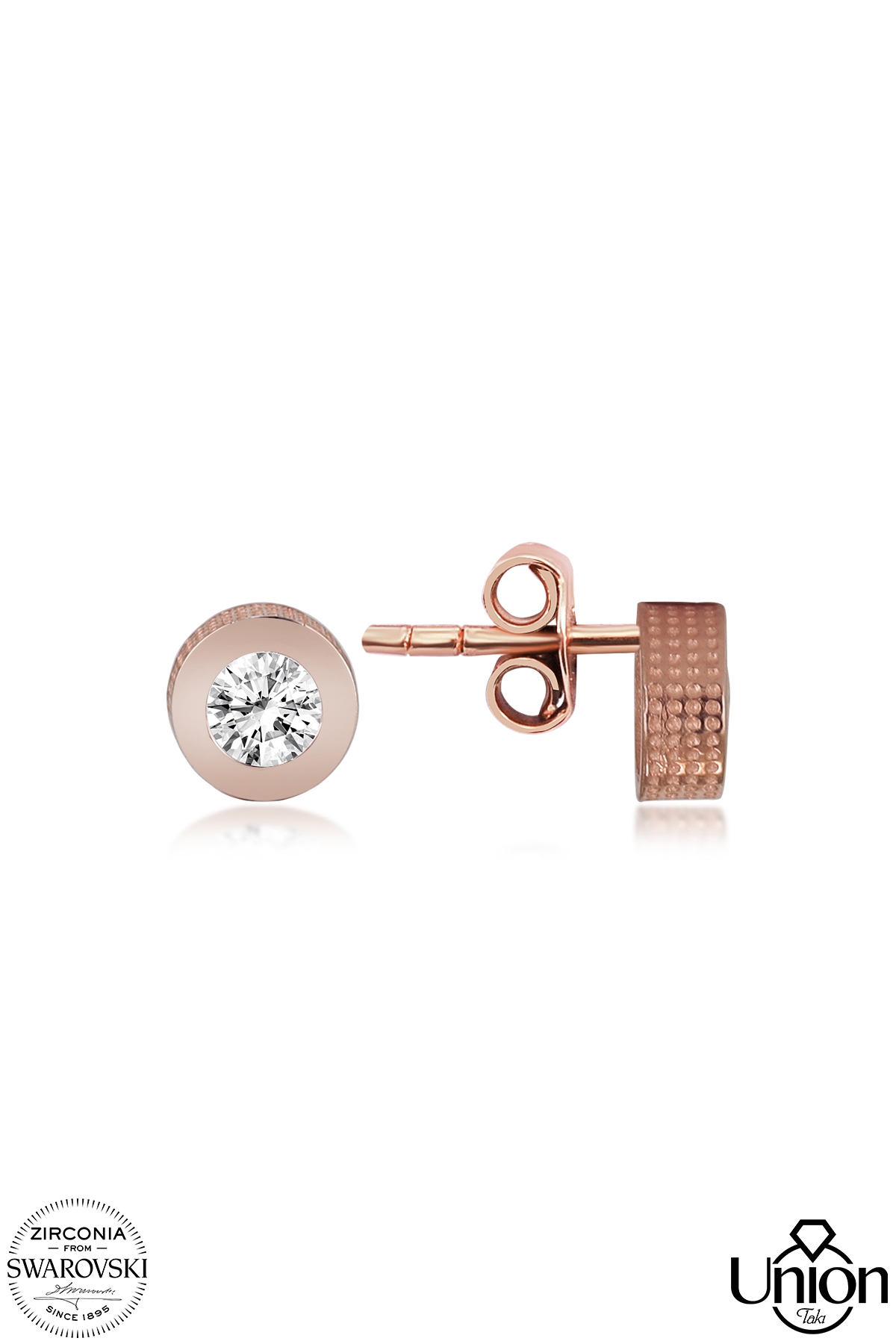 Union Zirconia Kadın 0.72 Karat Tektaş Rose Gümüş Küpe