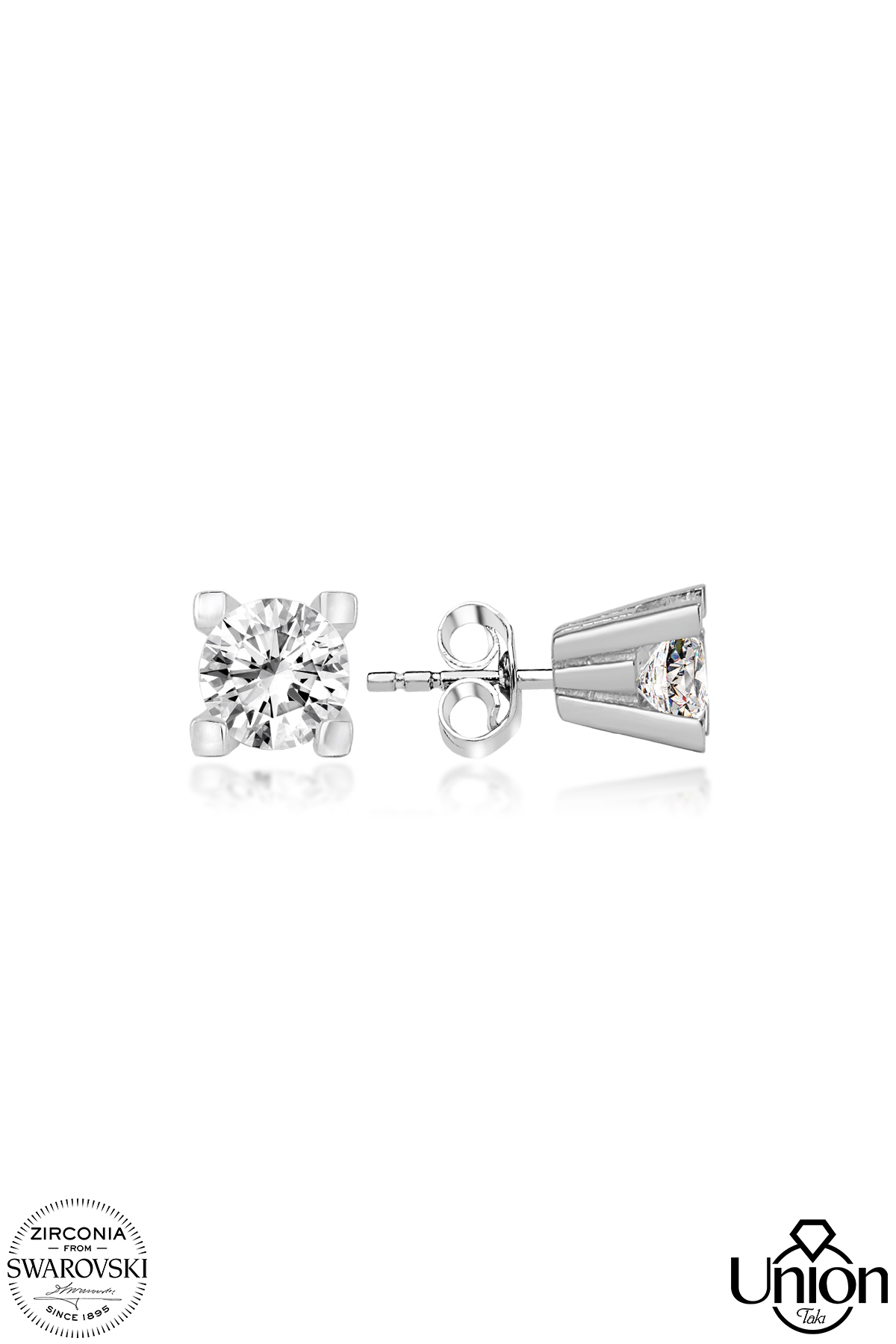 Union Zirconia Kadın 0.92 Karat Tektaş Gümüş Küpe