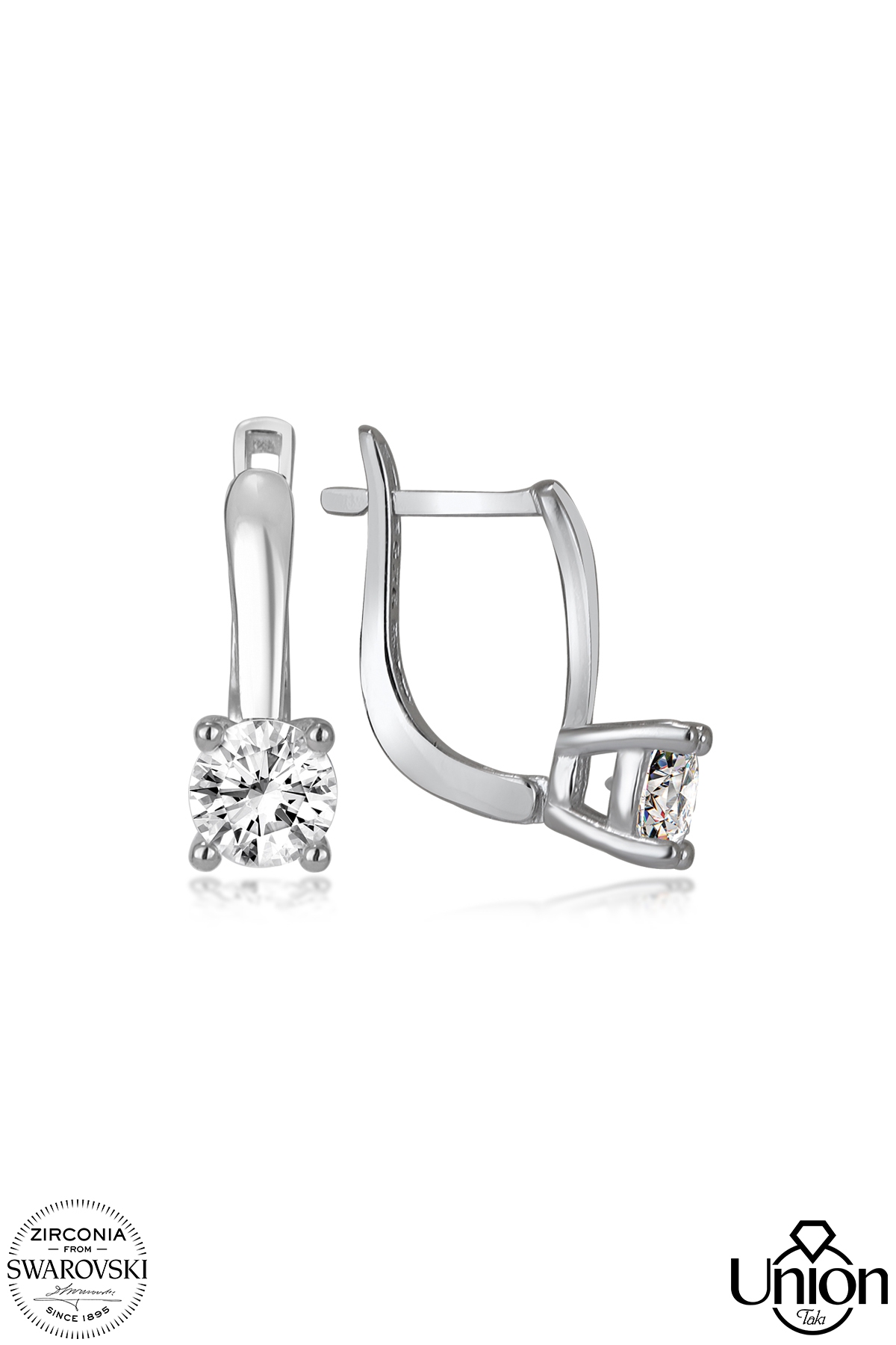 Union Zirconia Kadın 1.68 Karat Pırlanta Montür Tektaş Gümüş Küpe