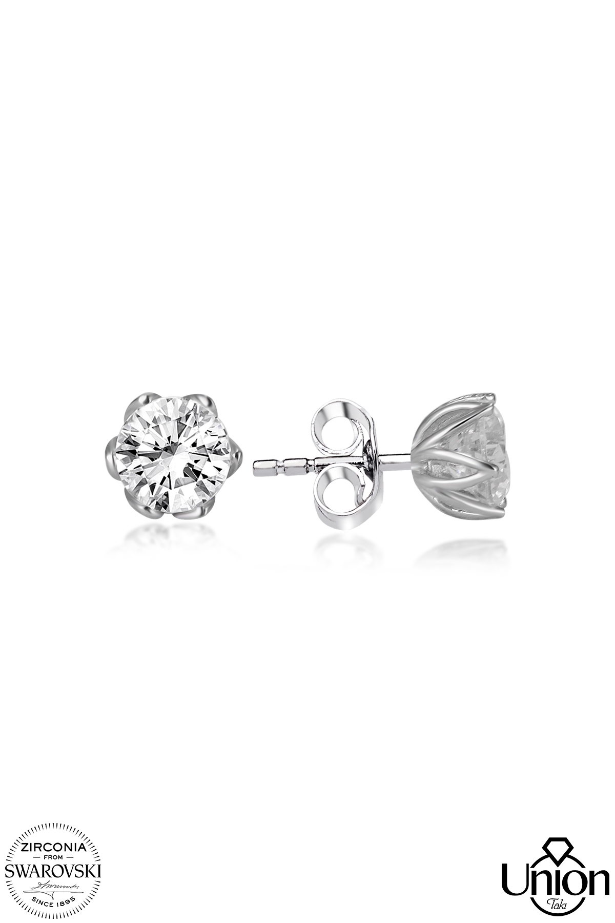 Union Zirconia Kadın 1.68 Karat Tektaş Gümüş Küpe
