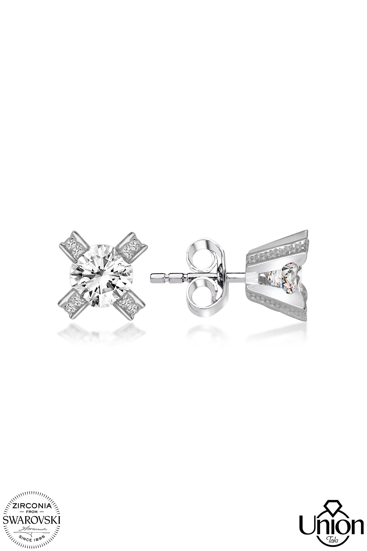 Union Zirconia Kadın 0.92 Karat Tektaş Gümüş Küpe