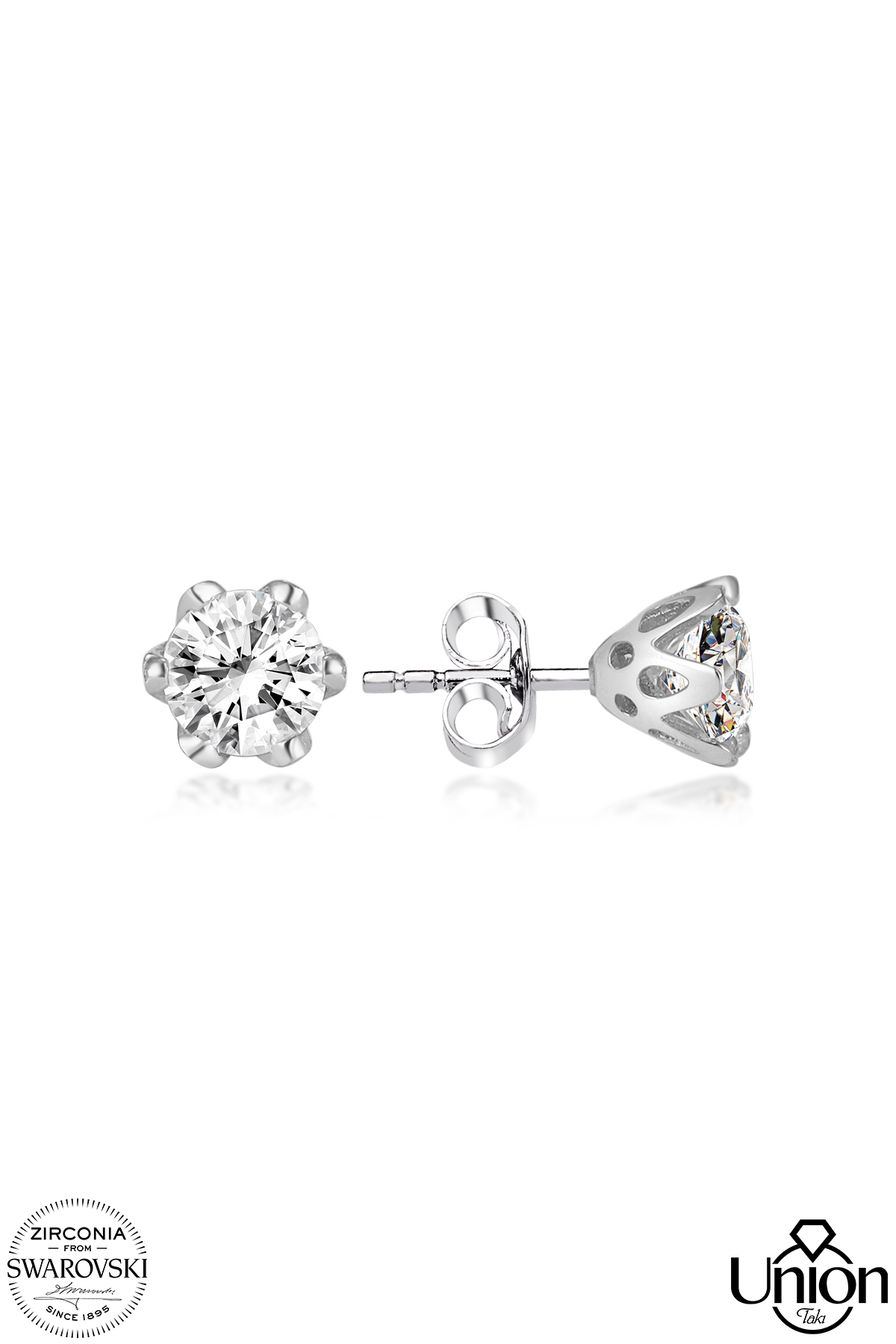 Union Zirconia Kadın 1.68 Karat Tektaş Gümüş Küpe