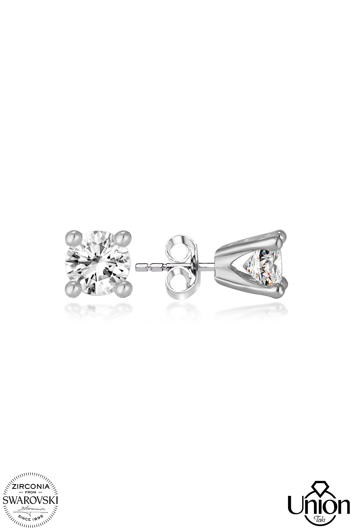 Union Zirconia Kadın 0.88 Karat Tektaş Gümüş Küpe